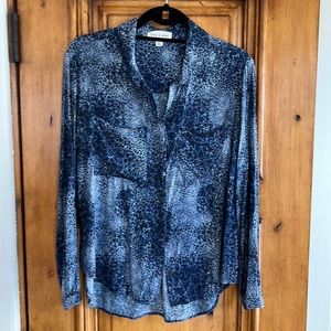 Navy Blue long sleeve blouse with star print size Small